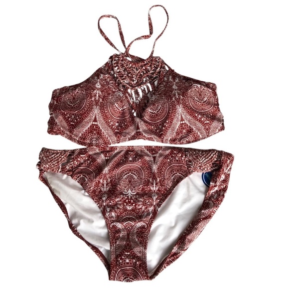 Swimsuits For All Bikini Women's Brick Red Patterned Crochet Size 18 - Picture 1 of 12